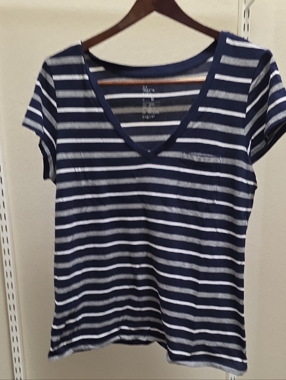GAP Navy and White Striped V-Neck Tee